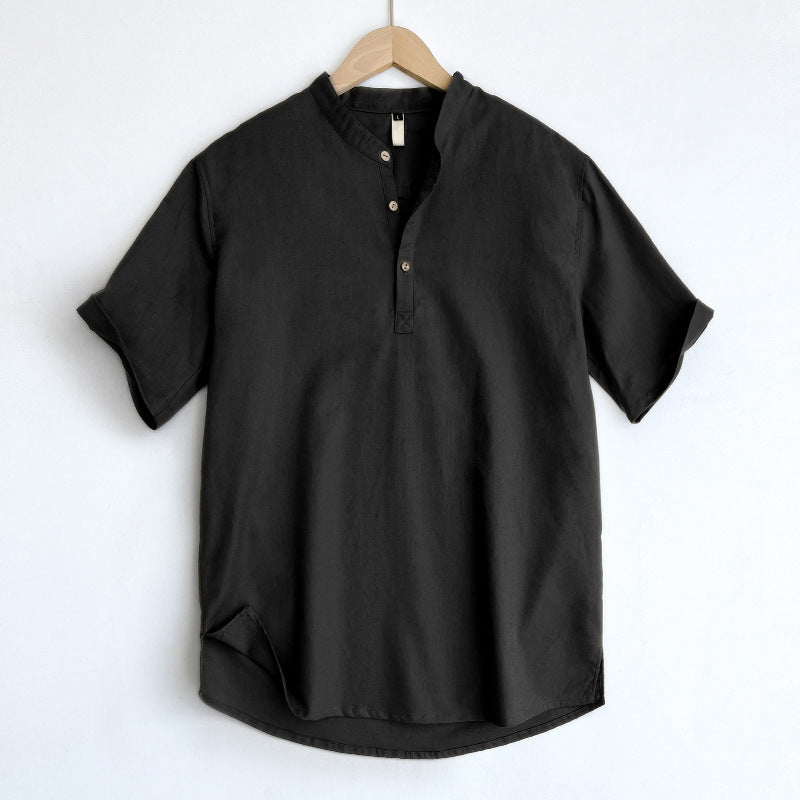 High-end Cotton And Linen Short Sleeve Men's Summer Thin