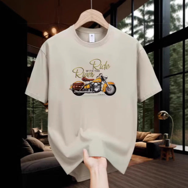 Men's Fashion Casual Loose Plus Size Motorcycle Pattern Printed T-shirt