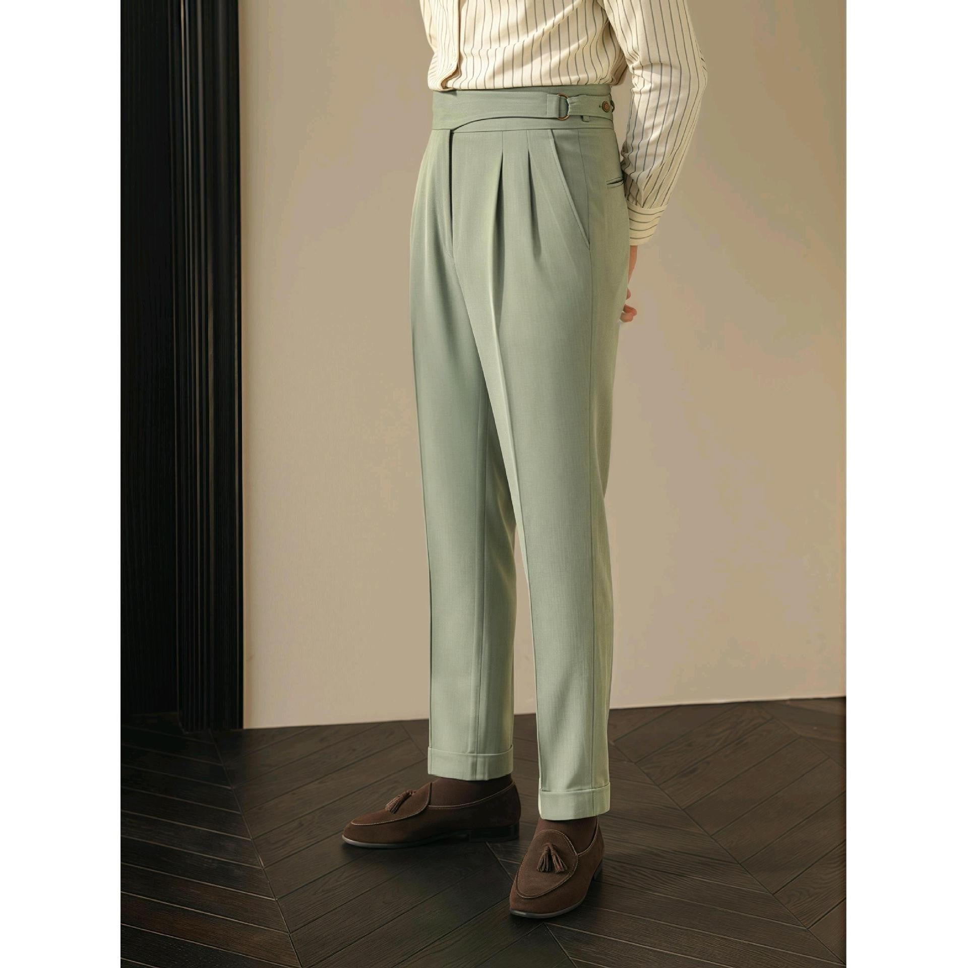 British Retro Business Casual Paris Buckle Suit Pants Men