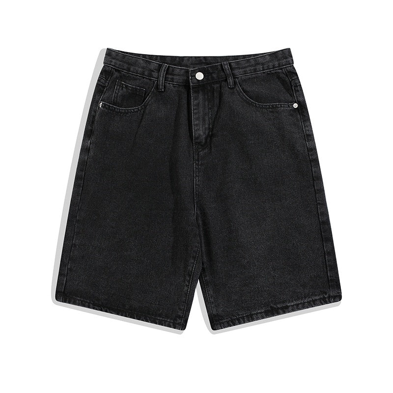 Casual Solid Color Denim Shorts Men's Five Points Straight-leg Pants