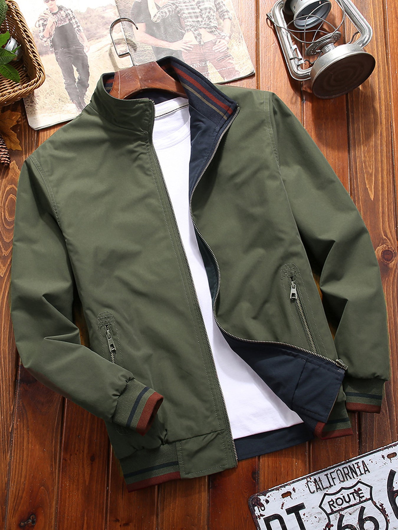 Men's Sports Jacket Double-sided Wear Stand Collar Casual