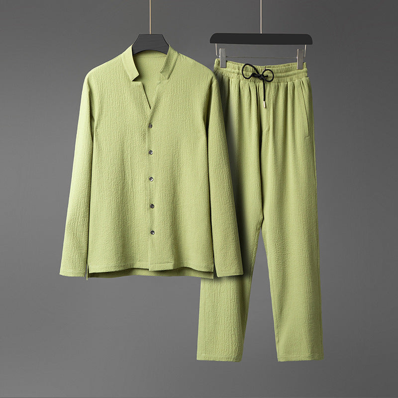 Men's Wear Handsome Pleated High-grade Men's Long Sleeve Set