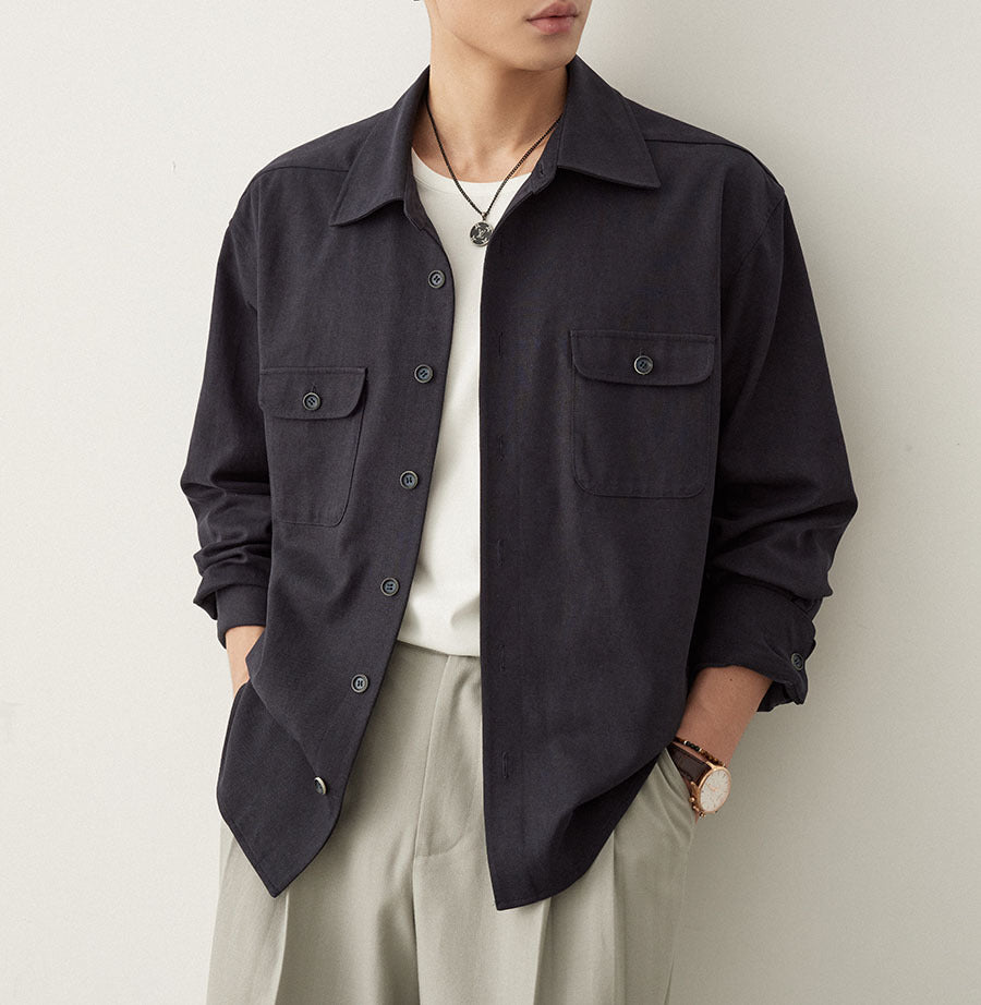 Cotton Fabric Lapel Simple Profile Shirt