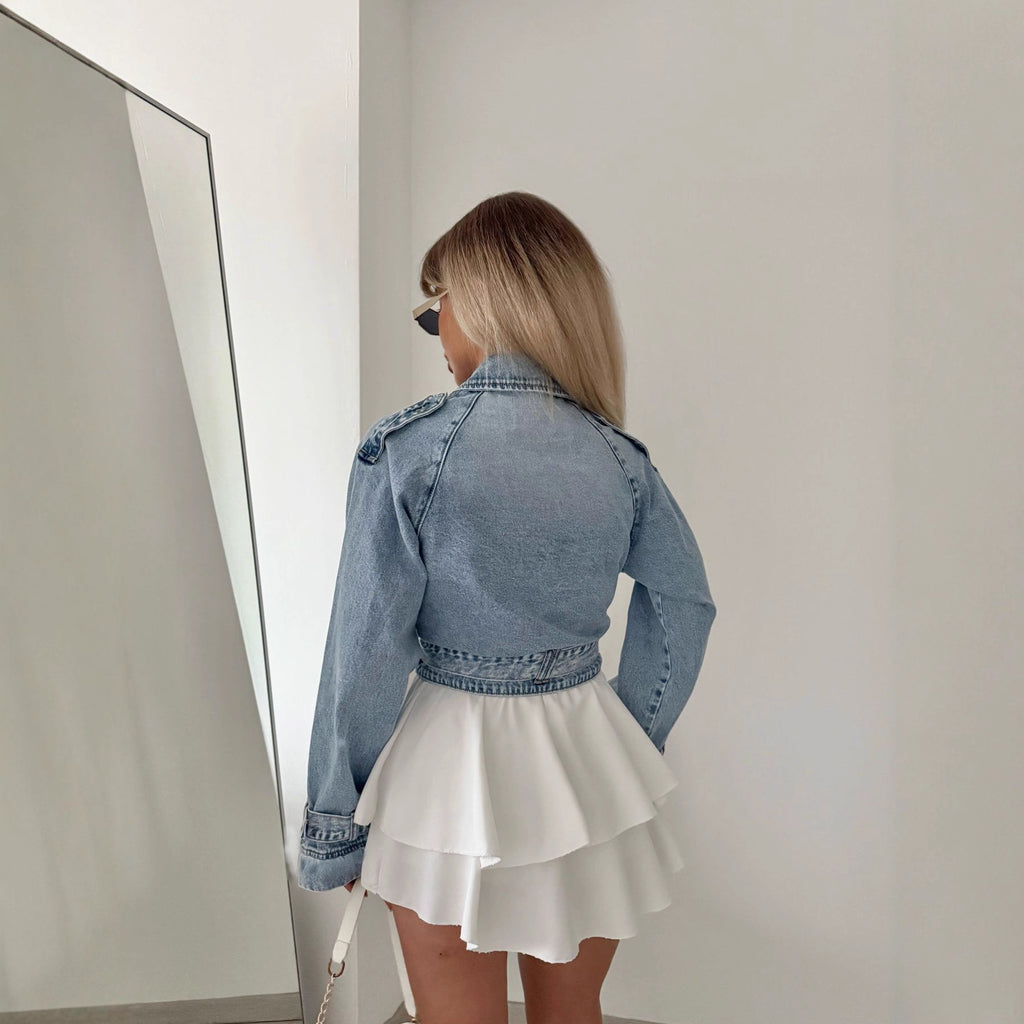 Lapel Long Sleeve Denim Wind-breaker Coat