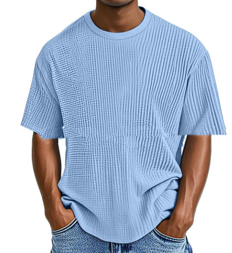 Casual Pure Color Comfort Waffle Short Sleeve