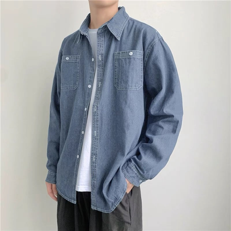 Denim Long Sleeve Shirt Men's Spring And Autumn Turn-down Collar Coat Japanese Style