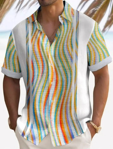 Beach Striped Shirt Short Sleeve Men